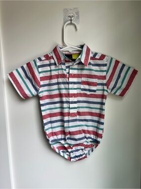 Vintage Mick Mack Striped Collared Bubble Romper | 6-9M